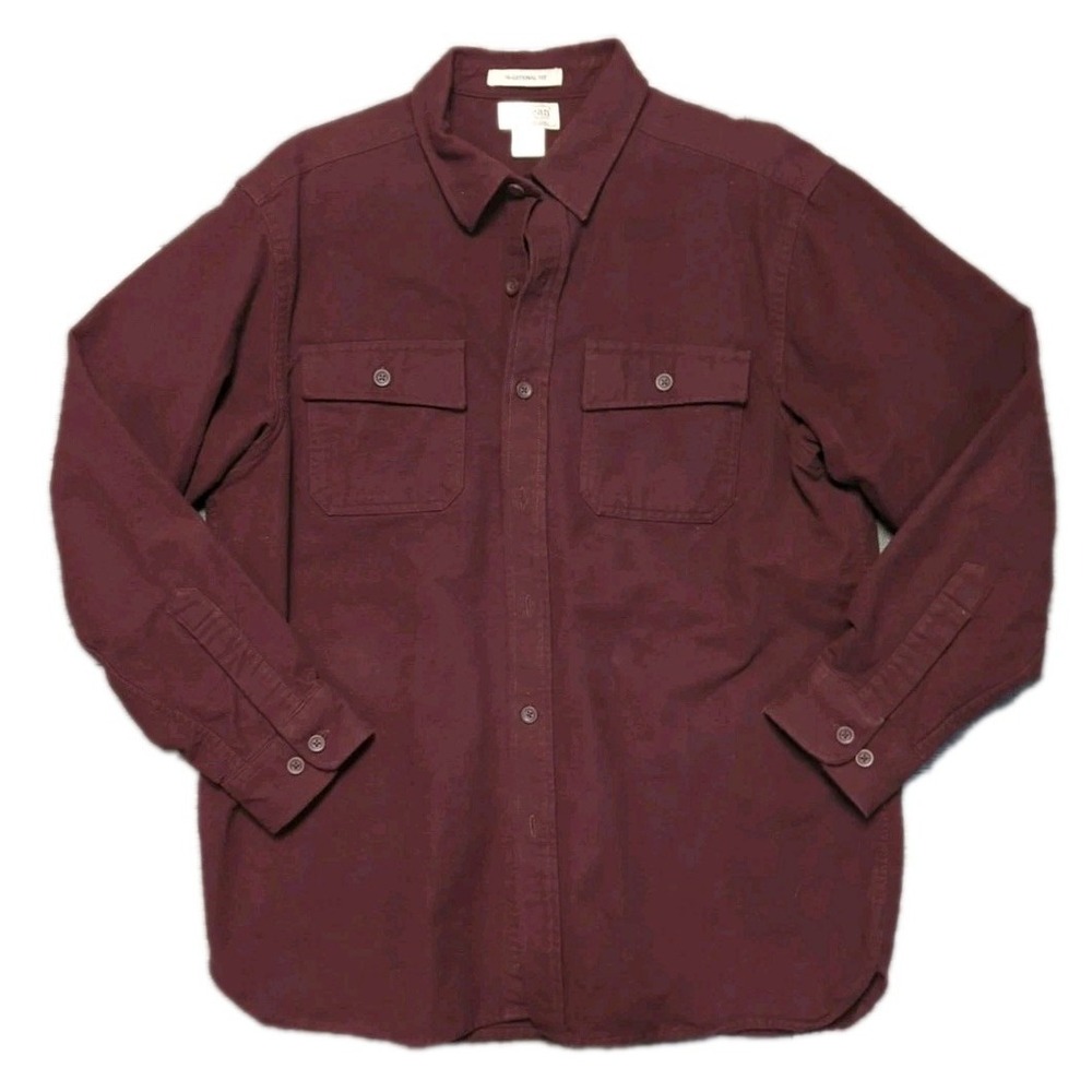 LL Bean L Shaket Burgandy Flannel Chamois Cloth Traditional Fit Outdoor Workwear